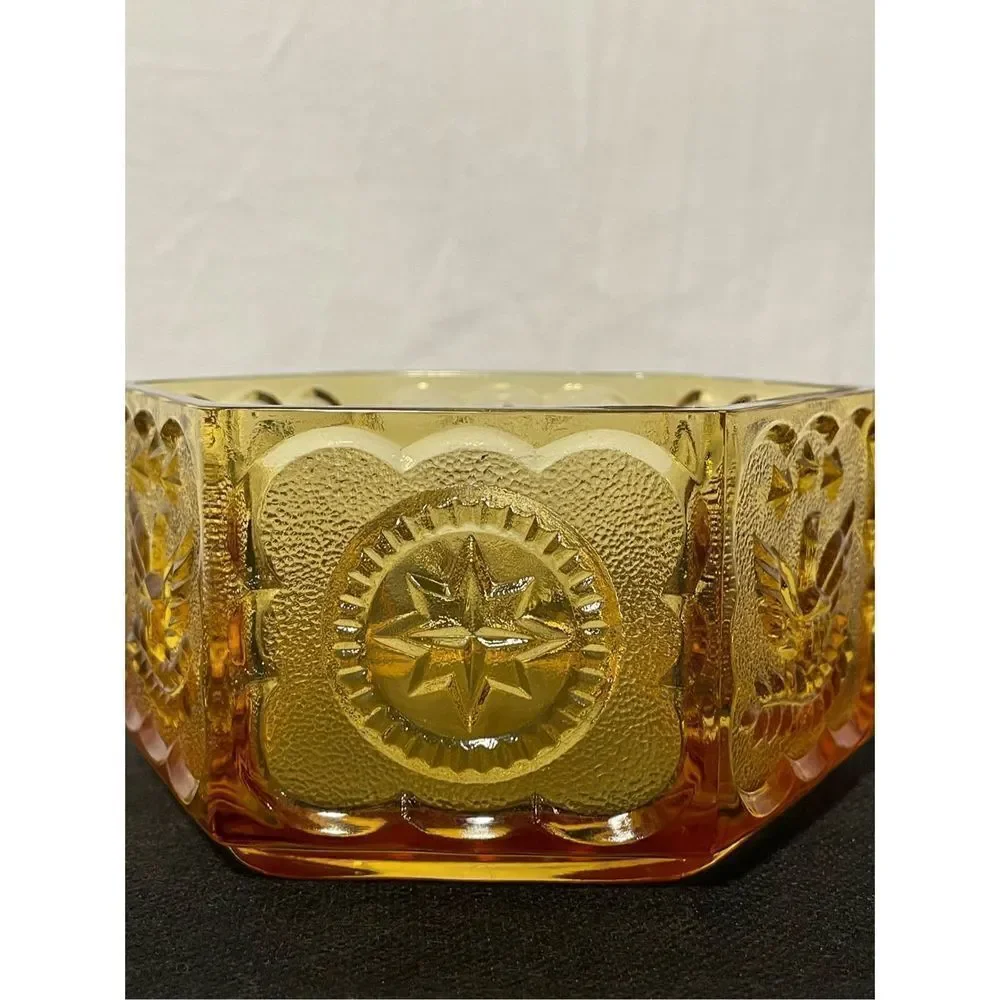Hexagonal amber glass candy dish
